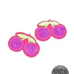 Aplique Termoadhesivo Cerezas Rosas Con Lentejuelas