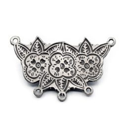 Cuello flor y hojas 3 aguj plata vieja