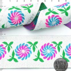 Galon Bordado 5cm Base Blanca Flores