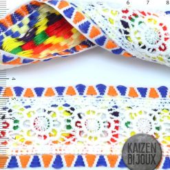 Galon Bordado Naranja Azul con Encaje 5 cm